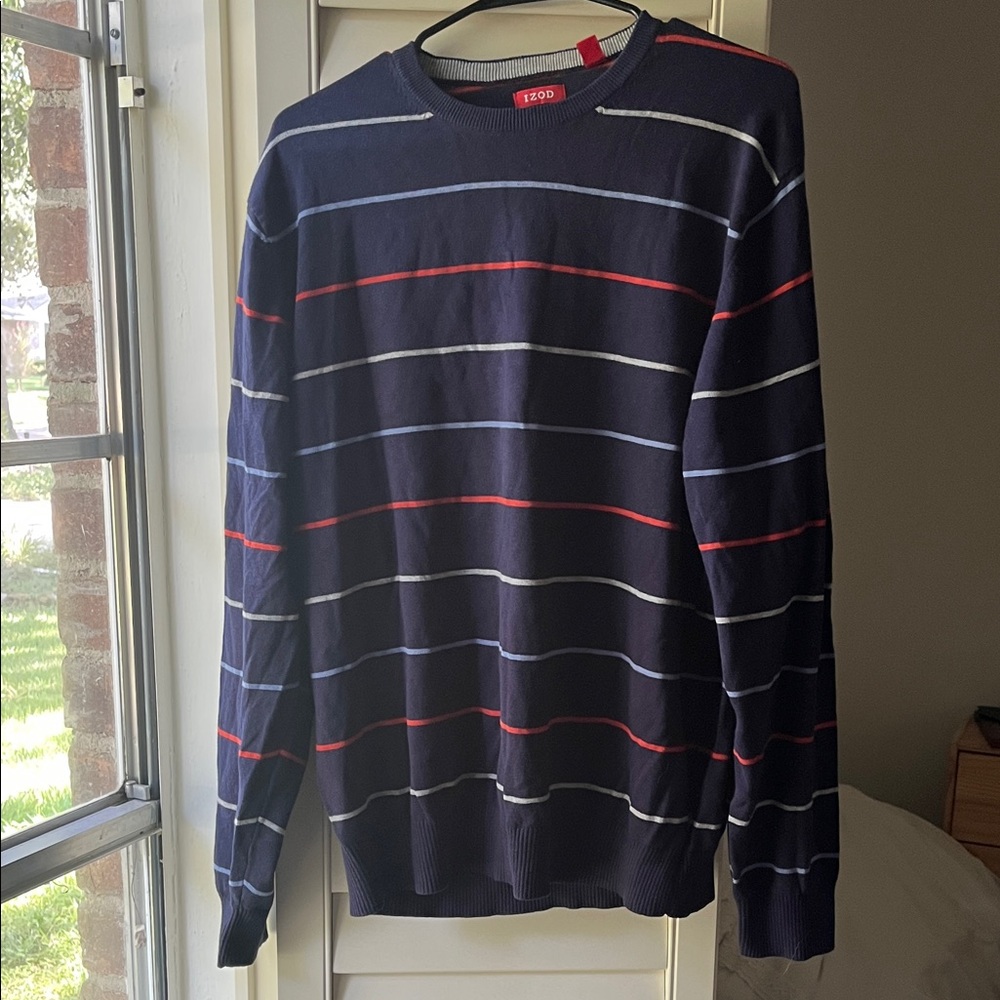 4/$25 SALE Izod Men's XXL Navy Crewneck Striped Sweater 100% Cotton